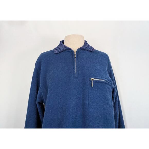 Vintage 90s Top Blue Textured Knit Pullover Half Zip Oversize Misses Size M - Picture 2 of 7